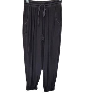 Ramy Brook Alston Black Silk Jogger Pants Elastic Waist Pockets Office Lounge
